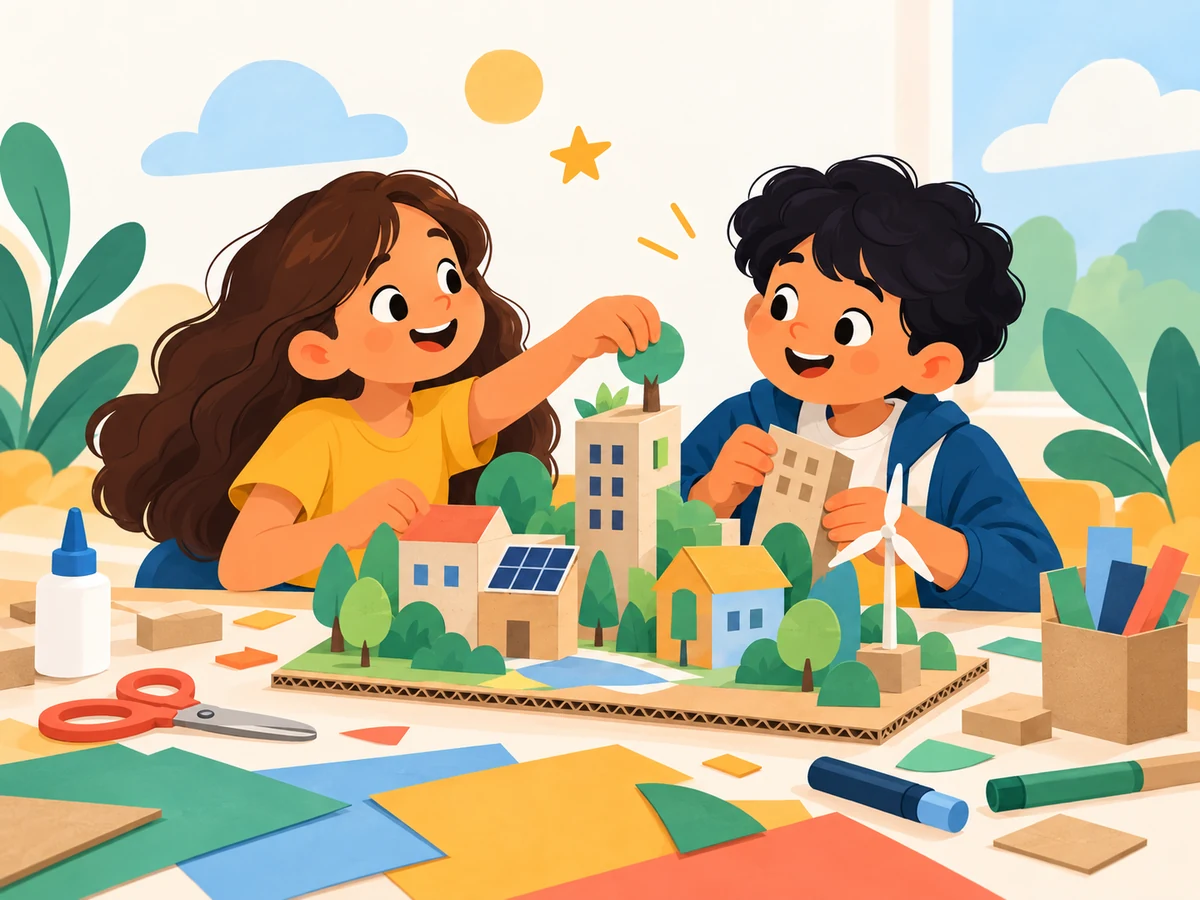 Children building a model town